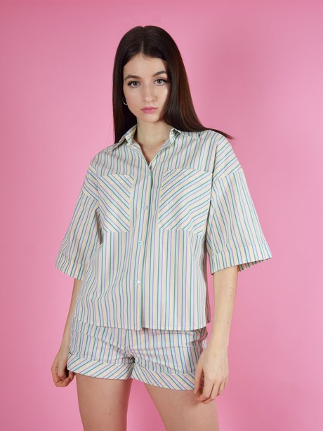 Ocean Drive Boxy Shirt, Upcycled Cotton, in Colourful Stripes from blondegonerogue