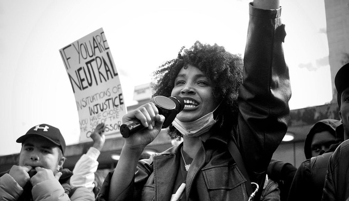 Crowd protesting against racism