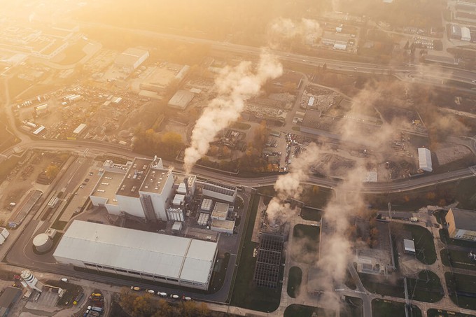 Factories with high carbon emissions which are one of the main problems of fashion and climate change