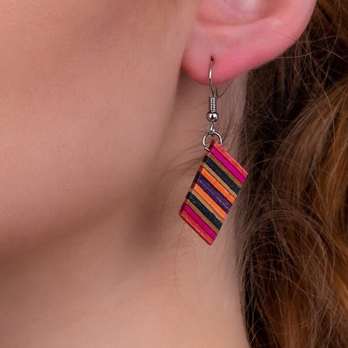 Genjang earrings made from recycled materials from a skateboard
