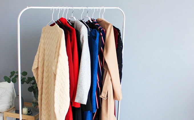 Hanger with a range of clothes that can be used to create different outfits