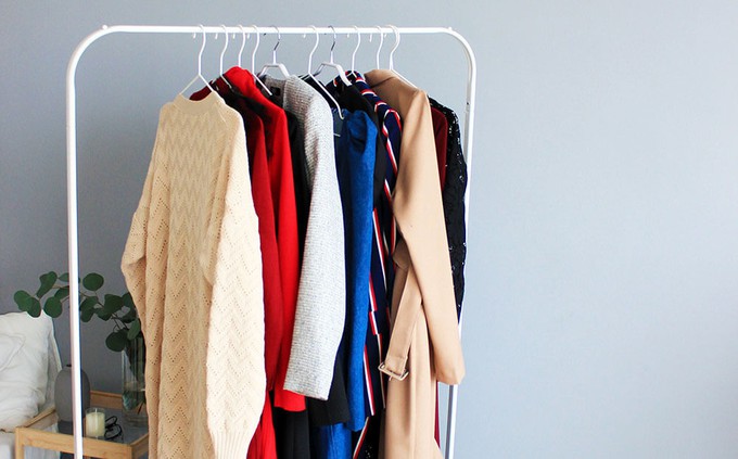 Hanger with a range of clothes that can be used to create different outfits