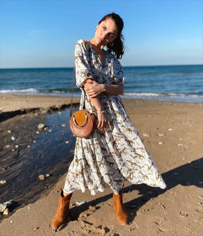 Model showcasing a repeat outfit with different accessories