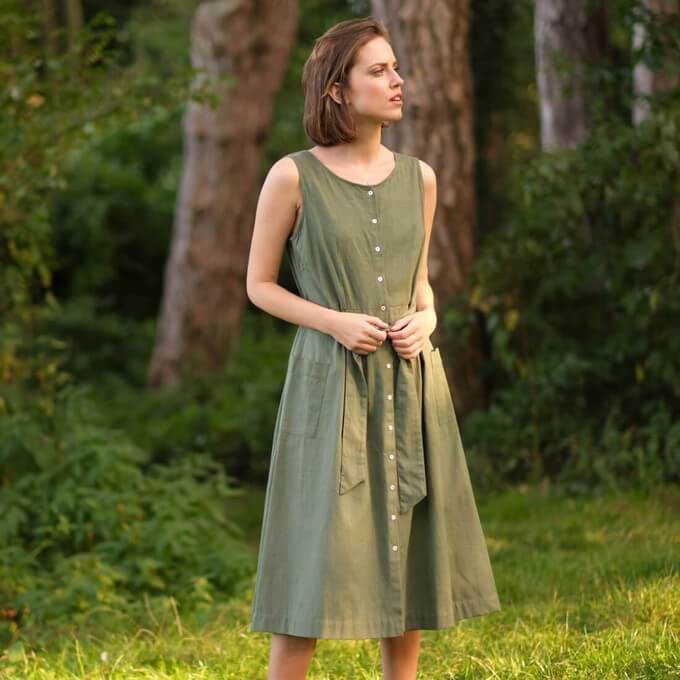 Model wearing a linen dress