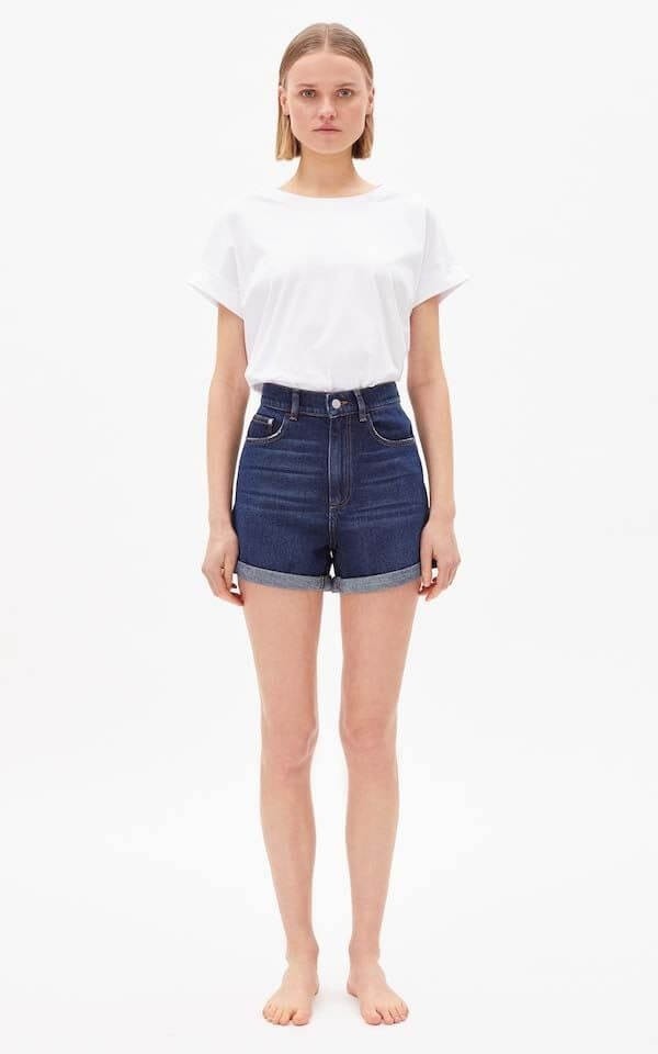 Summer outfit idea with a t-shirt and denim shorts