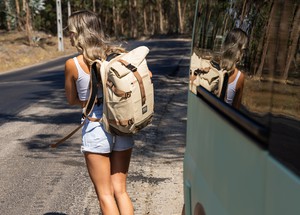 Nomad Hemp Rolltop Backpack in Beige and Green from 8000kicks