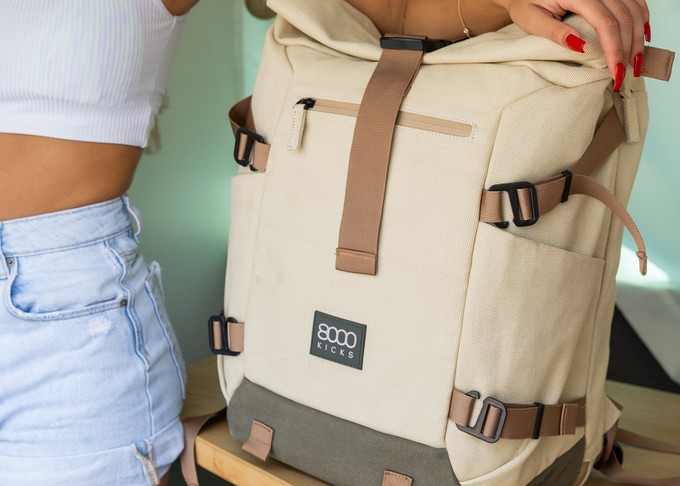 Nomad Hemp Rolltop Backpack in Beige and Green from 8000kicks