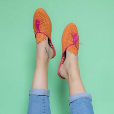 Raffia Slippers with Tassle in Orange, Pink via Abury