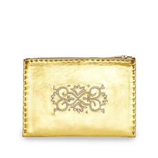 Embroidered Leather Pouch in Gold, Beige from Abury