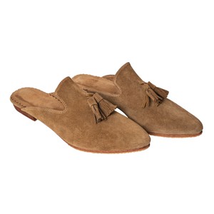 Suede Leather Pompom Mules in Brown from Abury