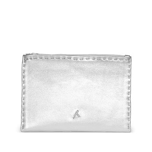Embroidered Leather Pouch in Silver from Abury