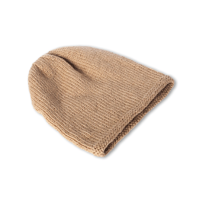 Hand-knitted Wool Beanie in Light Brown from Abury