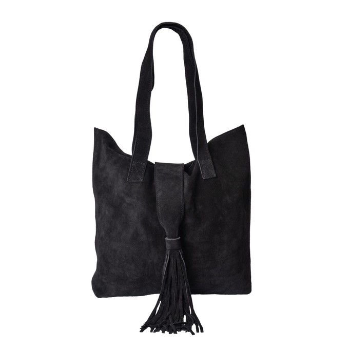 "Agnes" Suede Leather Tote Bag in Black from Abury