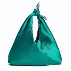 Upcycled Cocktail Bag in Emerald Green with Light Pink Lining from Abury