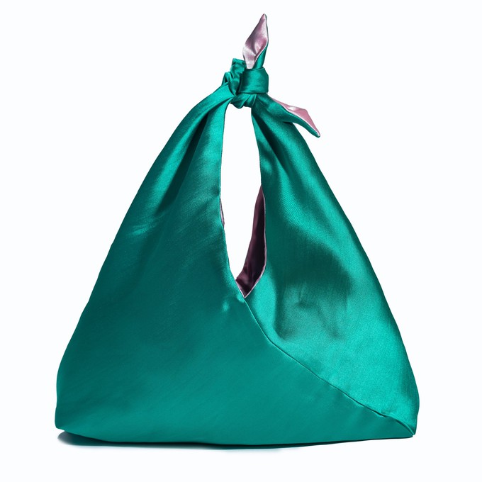 Project Cece  Upcycled Cocktail Bag in Emerald Green with Light
