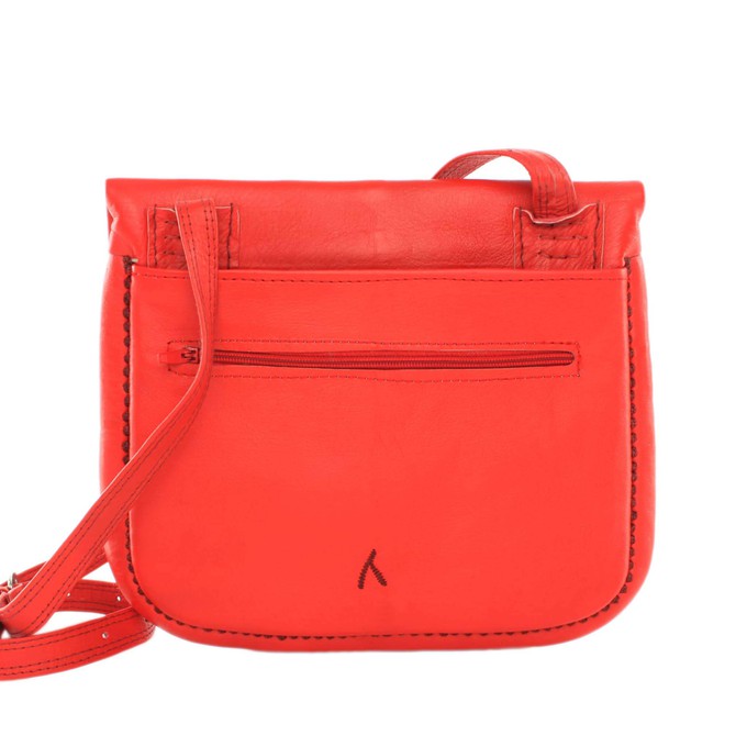 Embroidered Leather Berber Bag in Red from Abury