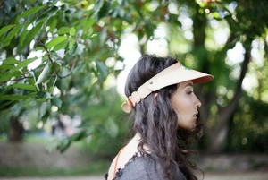 Leather Cap in Beige with Palm Tree Embroidery from Abury