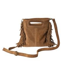 "Sanna" Suede Leather Mini Fringe Bag in Brown from Abury