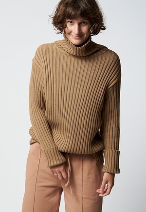 Organic cotton knit roll-neck jumper FARO in brown from AFORA.WORLD