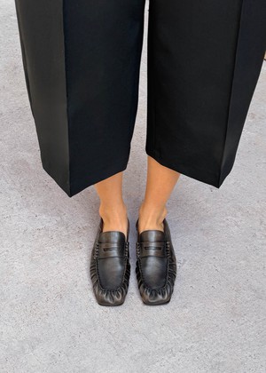 Sage Vintage Effect Brown Leather Loafers from Alohas