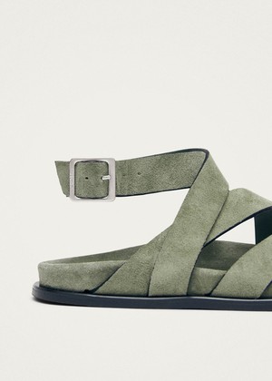 Tide Suede Green Leather Sandals from Alohas