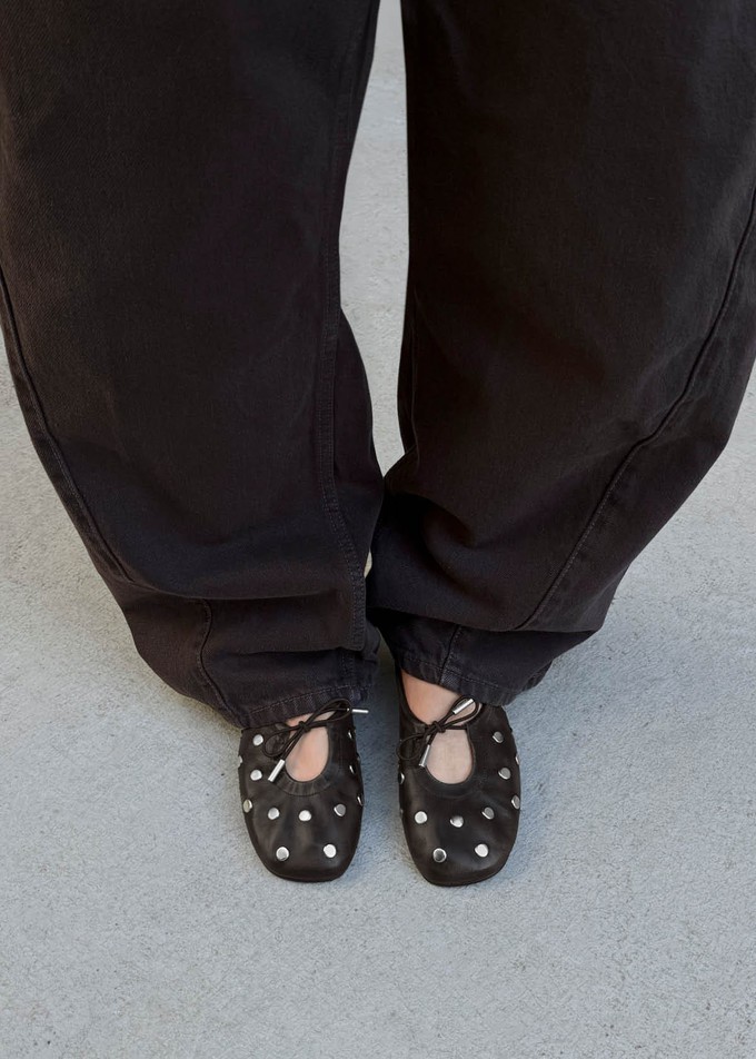 Rosalind All Studs Vintage Effect Brown Leather Ballet Flats from Alohas