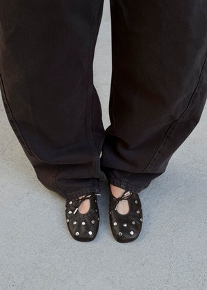 Rosalind All Studs Vintage Effect Brown Leather Ballet Flats from Alohas