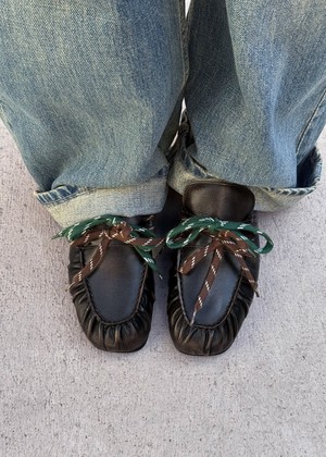 Aven Lace Vintage Effect Brown Leather Loafers from Alohas