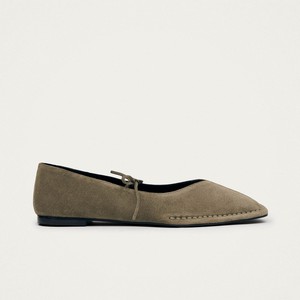 Sway Suede Khaki Leather Ballet Flats from Alohas