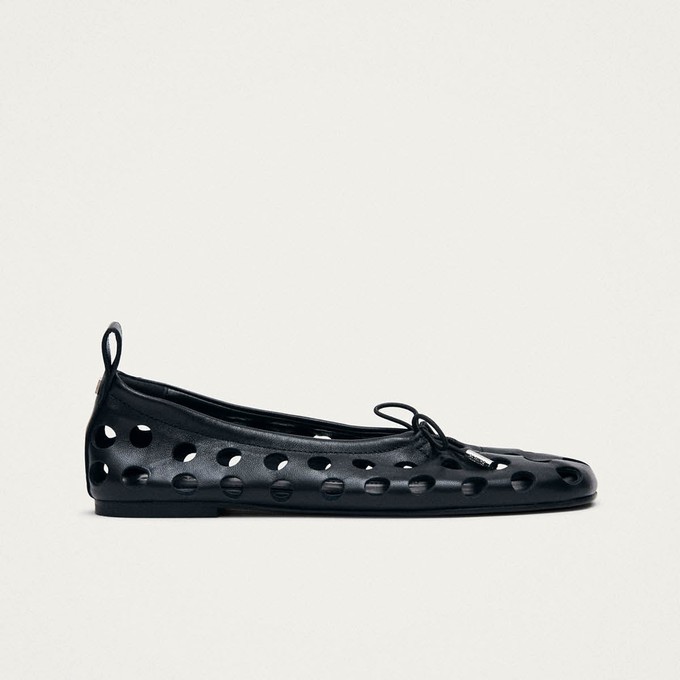 Rosalind Cut Out Black Leather Ballet Flats from Alohas