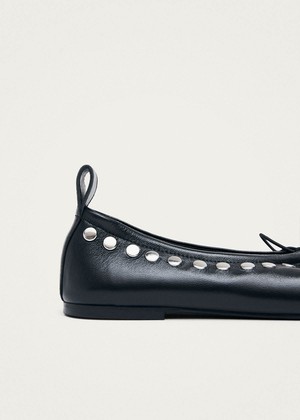 Rosalind Studs Black Leather Ballet Flats from Alohas