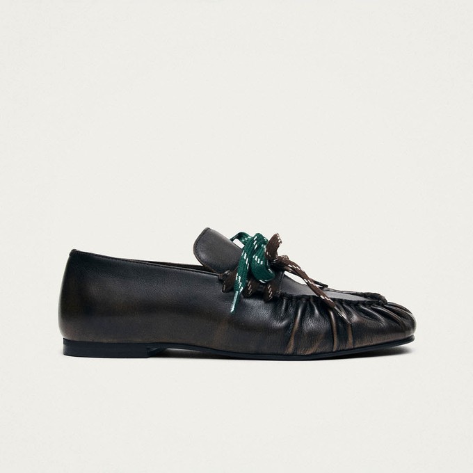 Aven Lace Vintage Effect Brown Leather Loafers from Alohas