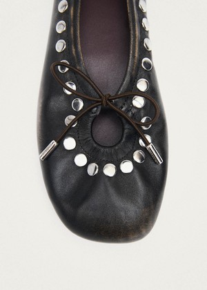 Rosalind Studs Vintage Effect Brown Leather Ballet Flats from Alohas