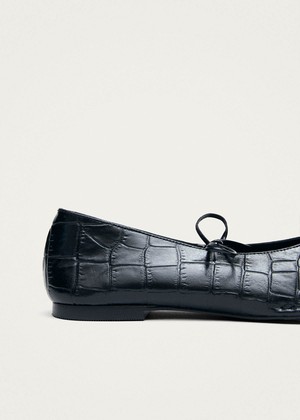 Sway Croco Black Leather Ballet Flats from Alohas