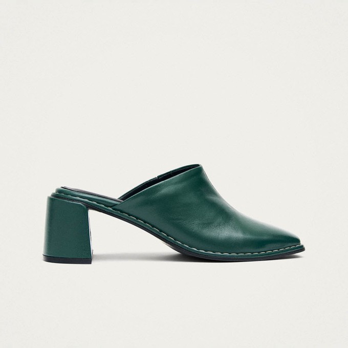 Lex Dark Green Leather Mules from Alohas