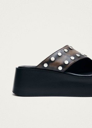 Nova Studs Vintage Effect Brown Leather Sandals from Alohas