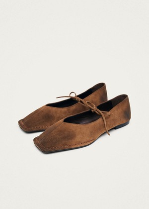 Sway Vintage Effect Suede Brown Leather Ballet Flats from Alohas