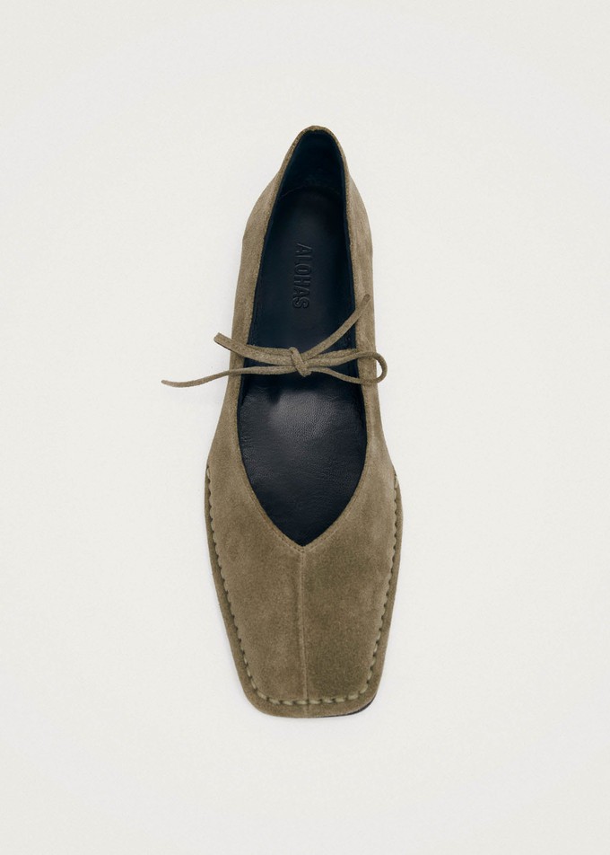 Sway Suede Khaki Leather Ballet Flats from Alohas