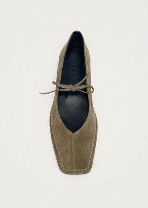 Sway Suede Khaki Leather Ballet Flats from Alohas