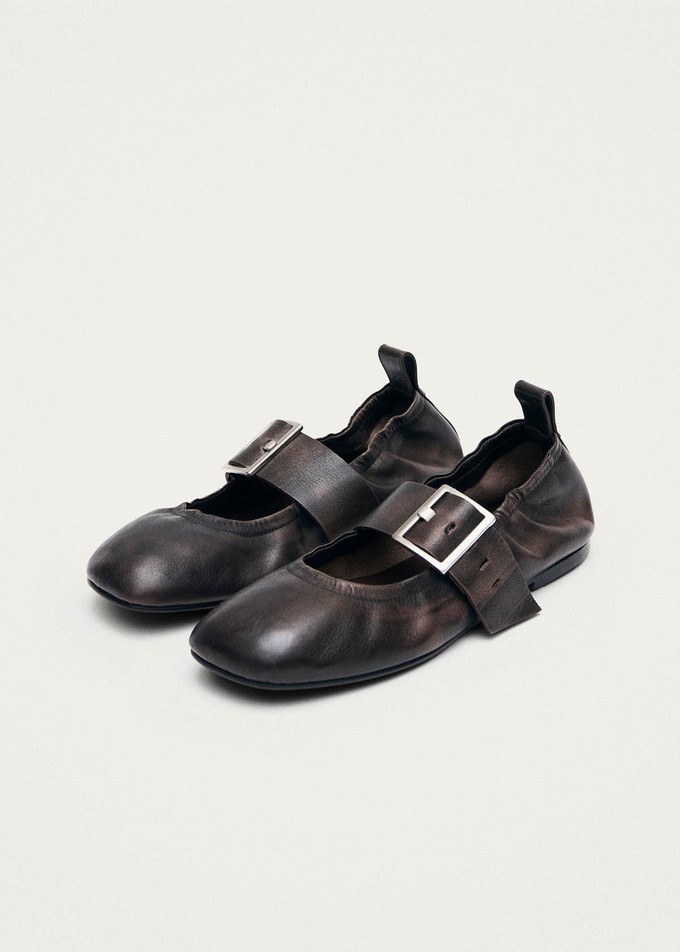 Sarea Vintage Effect Brown Leather Ballet Flats from Alohas