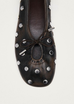 Rosalind All Studs Vintage Effect Brown Leather Ballet Flats from Alohas