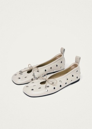 Rosalind All Studs Cream Leather Ballet Flats from Alohas