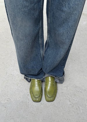 Aven Rift Green Leather Loafers from Alohas