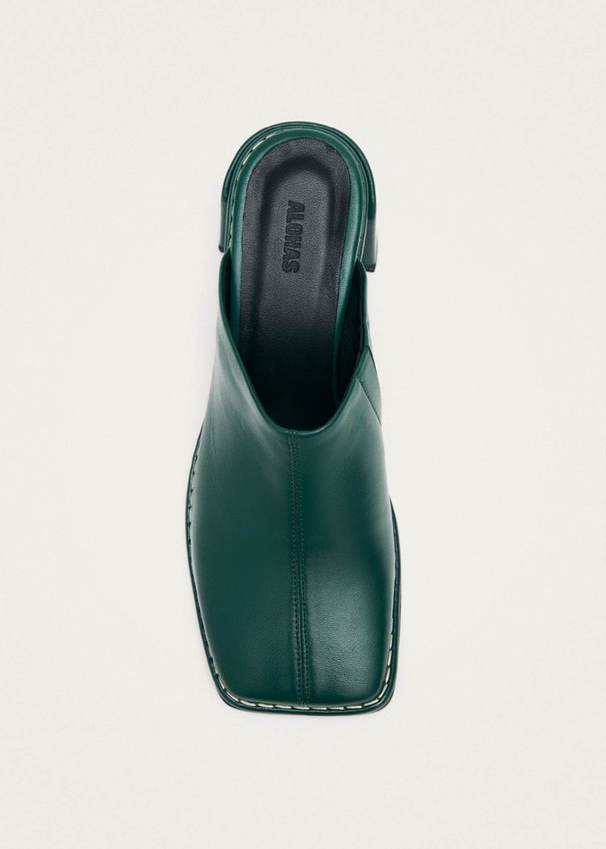 Lex Dark Green Leather Mules from Alohas