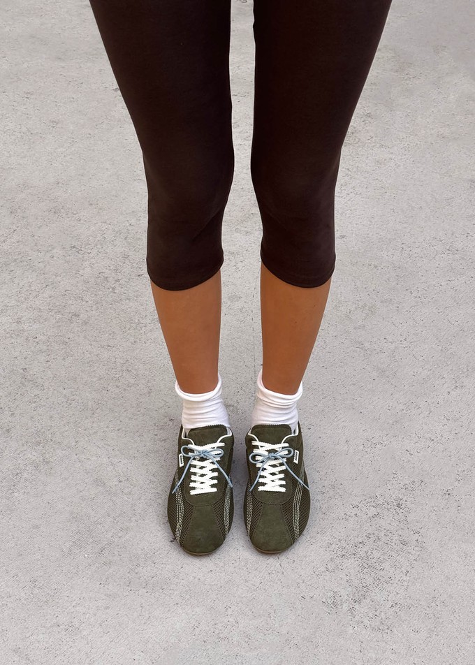 Tb.267 Welle Mesh Olive Green Leather Sneakers from Alohas