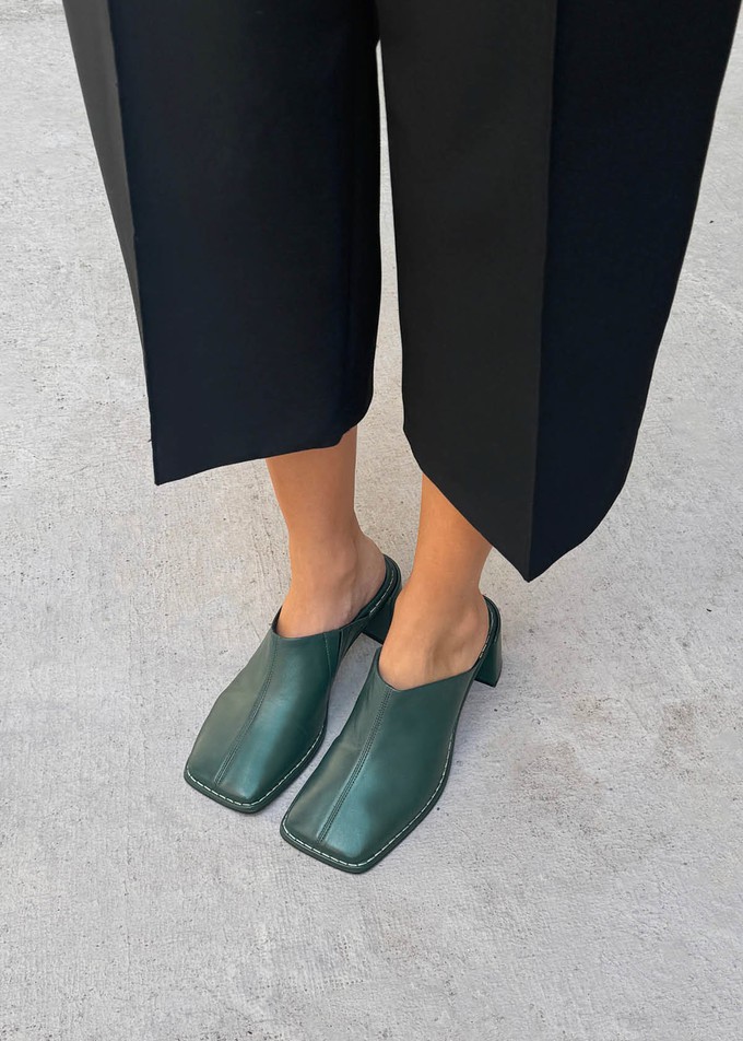 Lex Dark Green Leather Mules from Alohas