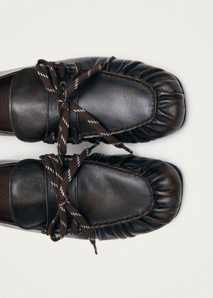 Aven Lace Vintage Effect Brown Leather Loafers from Alohas