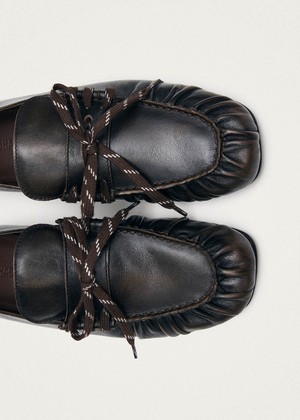 Aven Lace Vintage Effect Brown Leather Loafers from Alohas