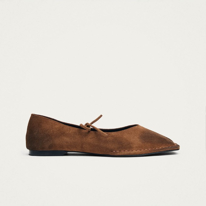 Sway Vintage Effect Suede Brown Leather Ballet Flats from Alohas