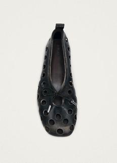 Rosalind Cut Out Vintage Effect Brown Leather Ballet Flats via Alohas
